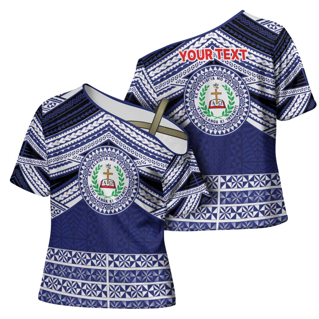Personalised Tonga Sia'atoutai Theological College Cross Shoulder Shirt Polynesian Ngatu Tribal - Polynesian Pride