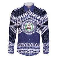 Personalised Tonga Sia'atoutai Theological College Family Matching Long Sleeve Bodycon Dress and Hawaiian Shirt Polynesian Ngatu Tribal LT9 Dad's Shirt - Long Sleeve Blue - Polynesian Pride