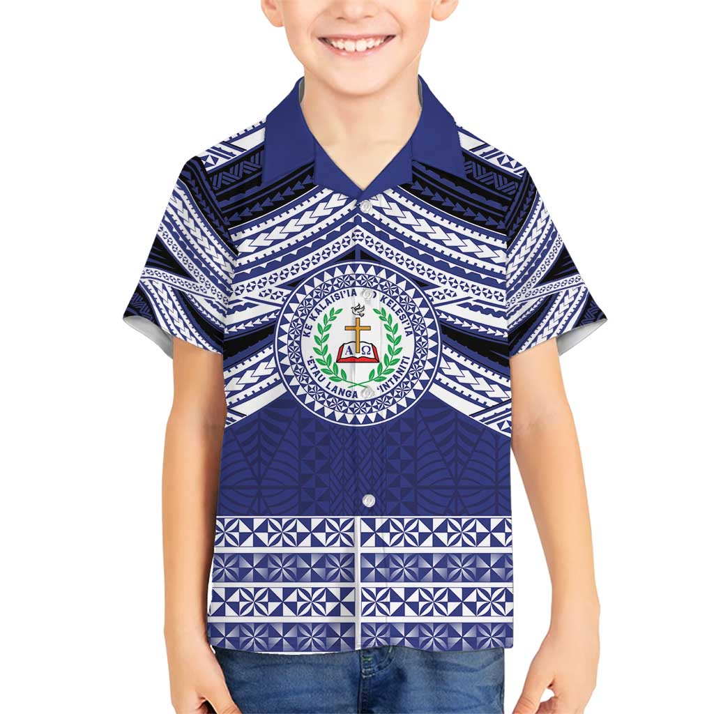 Personalised Tonga Sia'atoutai Theological College Family Matching Long Sleeve Bodycon Dress and Hawaiian Shirt Polynesian Ngatu Tribal LT9 Son's Shirt Blue - Polynesian Pride
