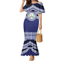 Personalised Tonga Sia'atoutai Theological College Family Matching Mermaid Dress and Hawaiian Shirt Polynesian Ngatu Tribal LT9 Mom's Dress Blue - Polynesian Pride