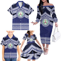 Personalised Tonga Sia'atoutai Theological College Family Matching Off The Shoulder Long Sleeve Dress and Hawaiian Shirt Polynesian Ngatu Tribal LT9 - Polynesian Pride