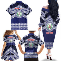Personalised Tonga Sia'atoutai Theological College Family Matching Off The Shoulder Long Sleeve Dress and Hawaiian Shirt Polynesian Ngatu Tribal LT9 - Polynesian Pride