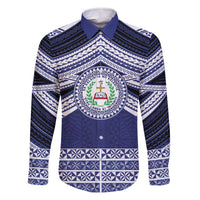 Personalised Tonga Sia'atoutai Theological College Family Matching Off The Shoulder Long Sleeve Dress and Hawaiian Shirt Polynesian Ngatu Tribal LT9 Dad's Shirt - Long Sleeve Blue - Polynesian Pride