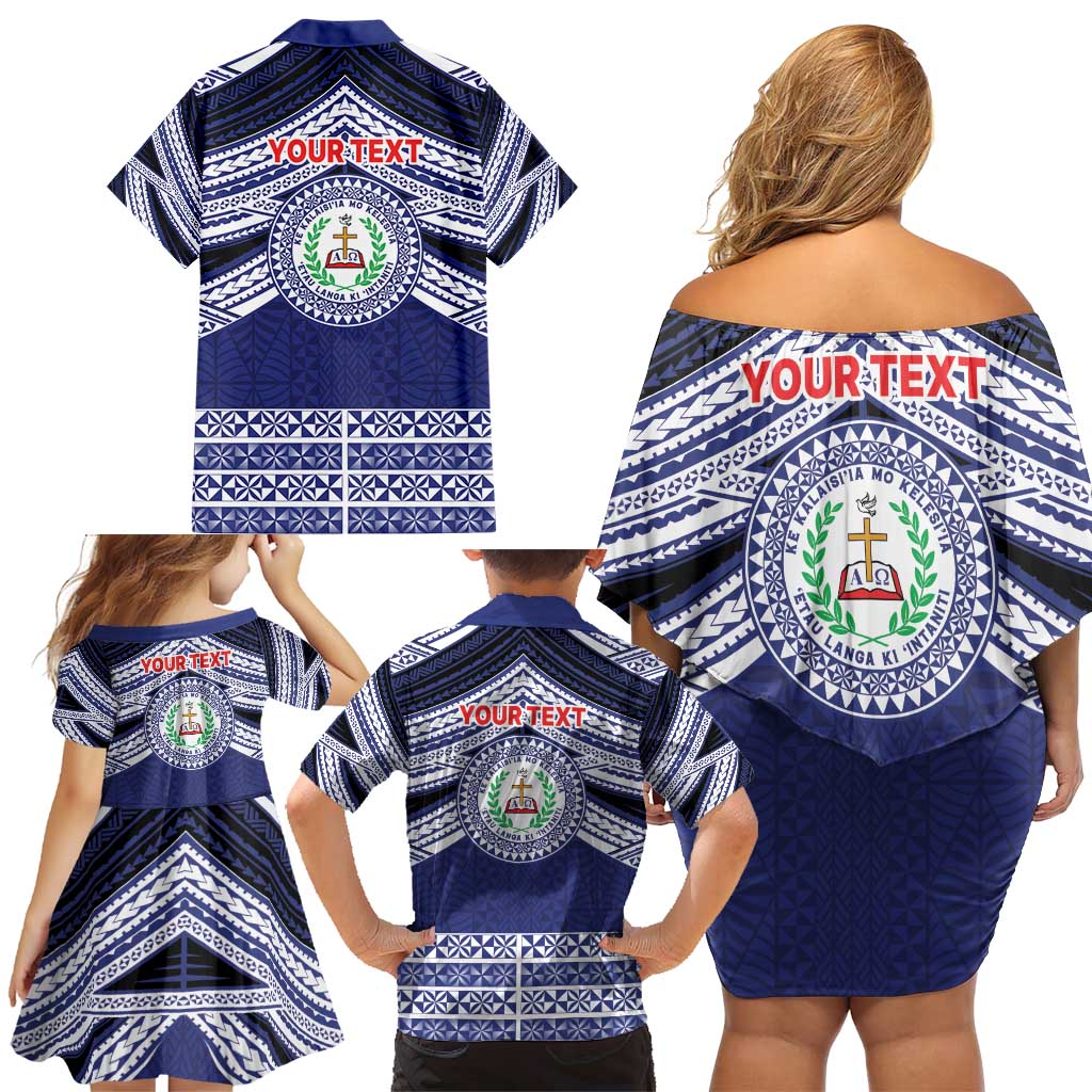 Personalised Tonga Sia'atoutai Theological College Family Matching Off Shoulder Short Dress and Hawaiian Shirt Polynesian Ngatu Tribal LT9 - Polynesian Pride