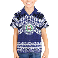 Personalised Tonga Sia'atoutai Theological College Family Matching Off Shoulder Short Dress and Hawaiian Shirt Polynesian Ngatu Tribal LT9 Son's Shirt Blue - Polynesian Pride