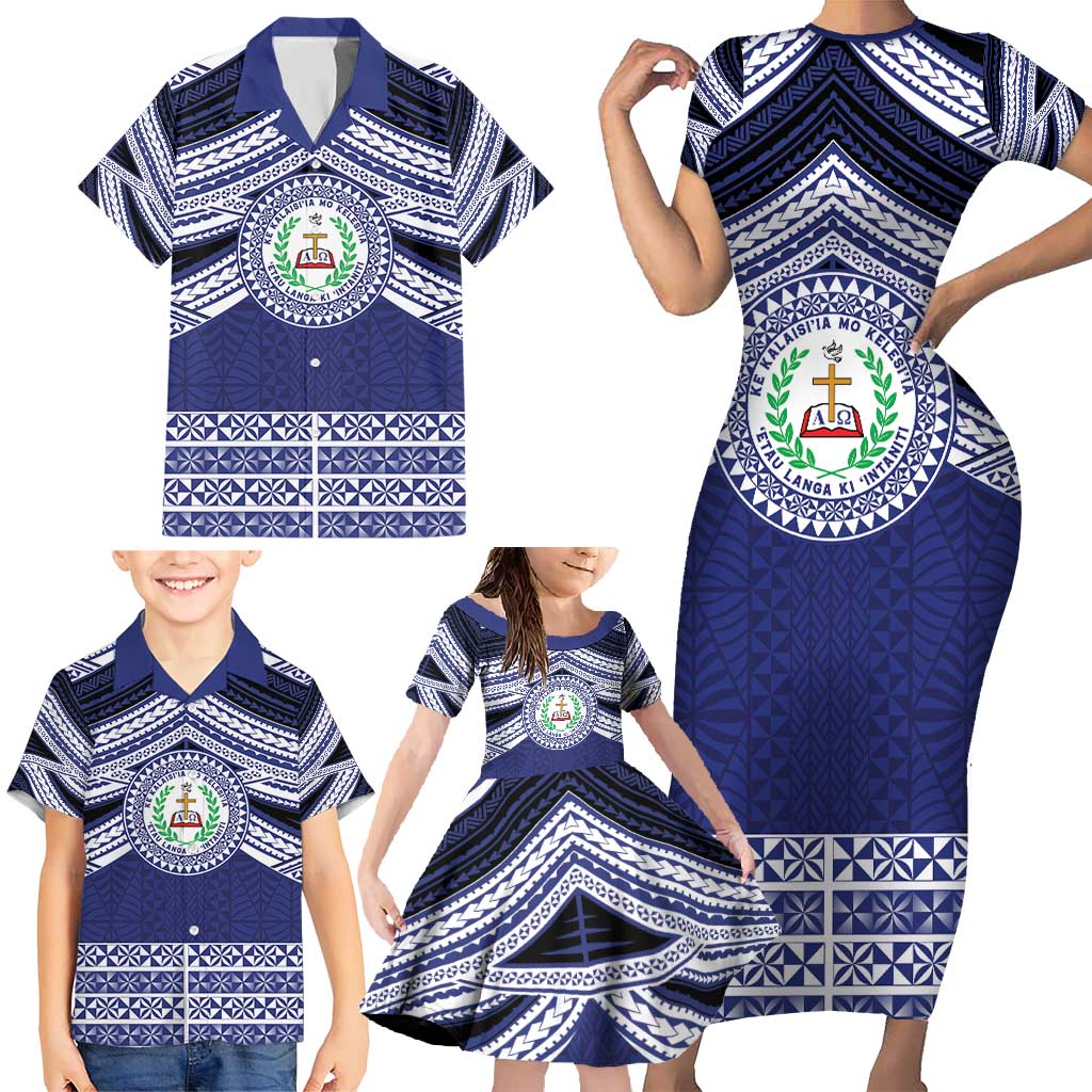 Personalised Tonga Sia'atoutai Theological College Family Matching Short Sleeve Bodycon Dress and Hawaiian Shirt Polynesian Ngatu Tribal LT9 - Polynesian Pride