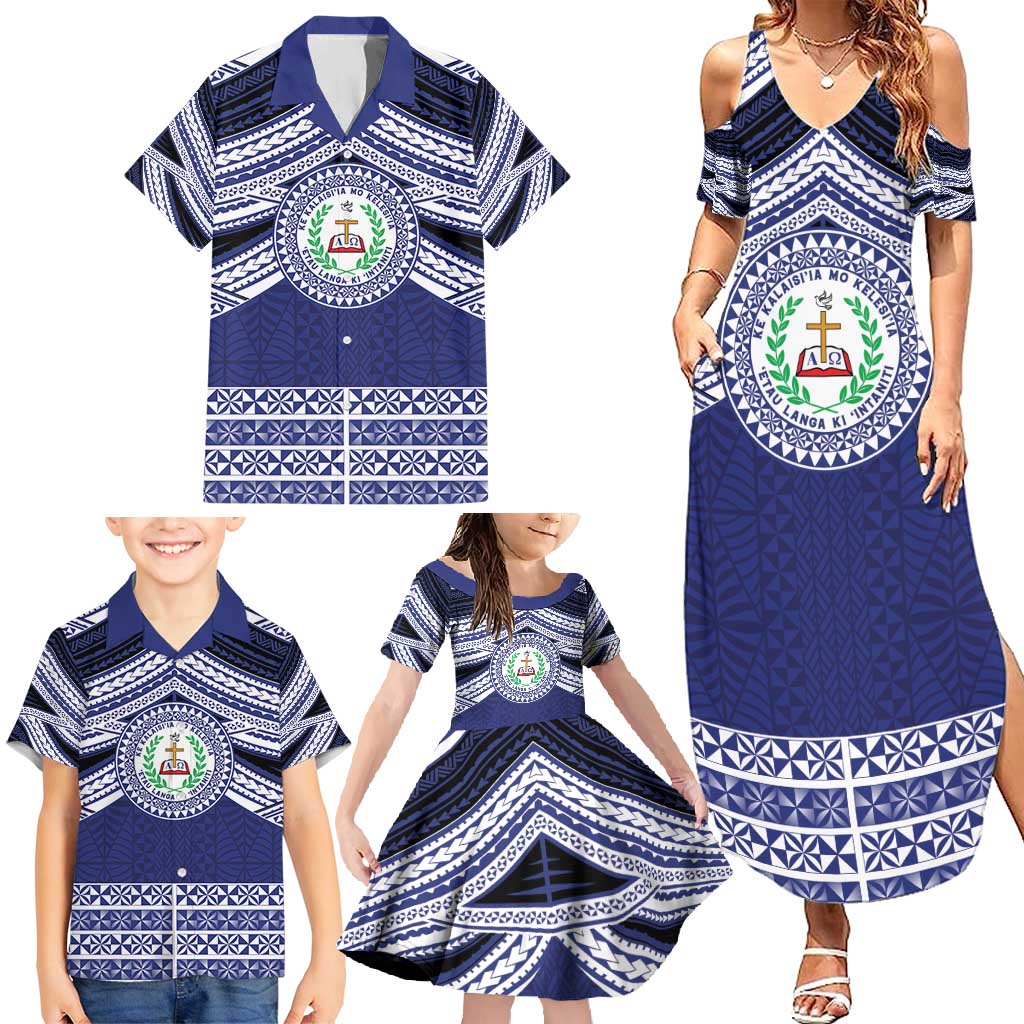 Personalised Tonga Sia'atoutai Theological College Family Matching Summer Maxi Dress and Hawaiian Shirt Polynesian Ngatu Tribal LT9 - Polynesian Pride