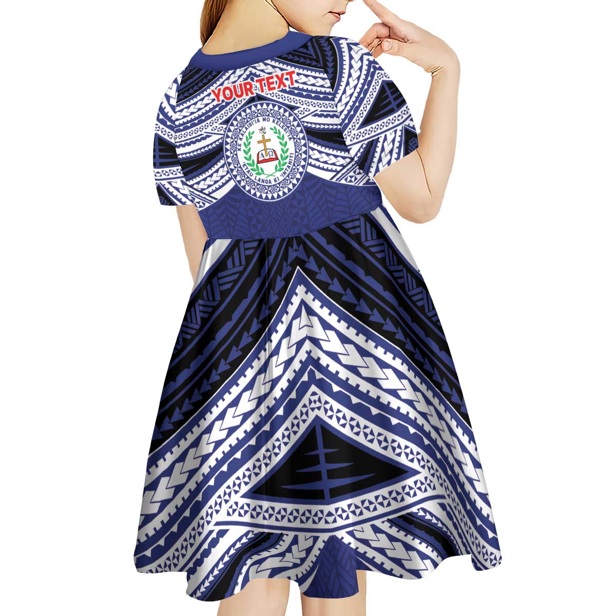 Personalised Tonga Sia'atoutai Theological College Kid Short Sleeve Dress Polynesian Ngatu Tribal