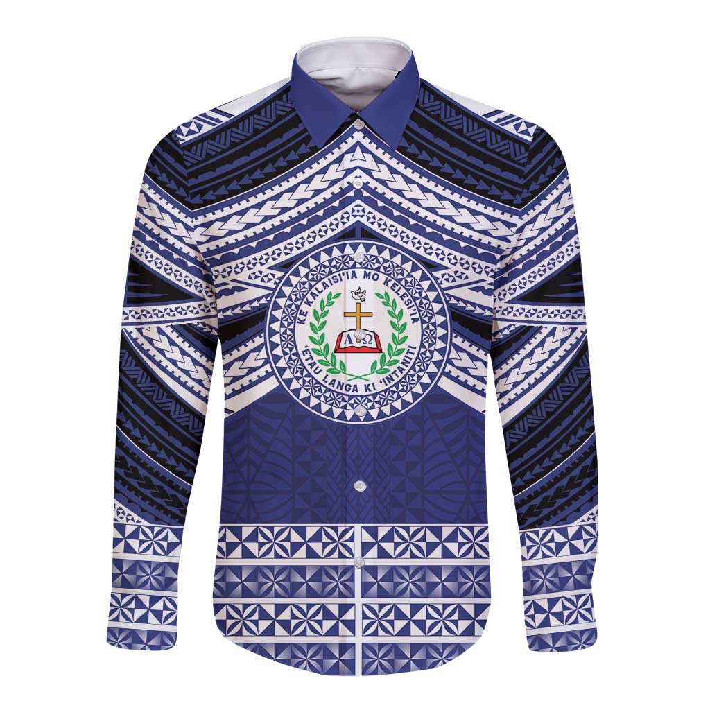 Personalised Tonga Sia'atoutai Theological College Long Sleeve Button Shirt Polynesian Ngatu Tribal
