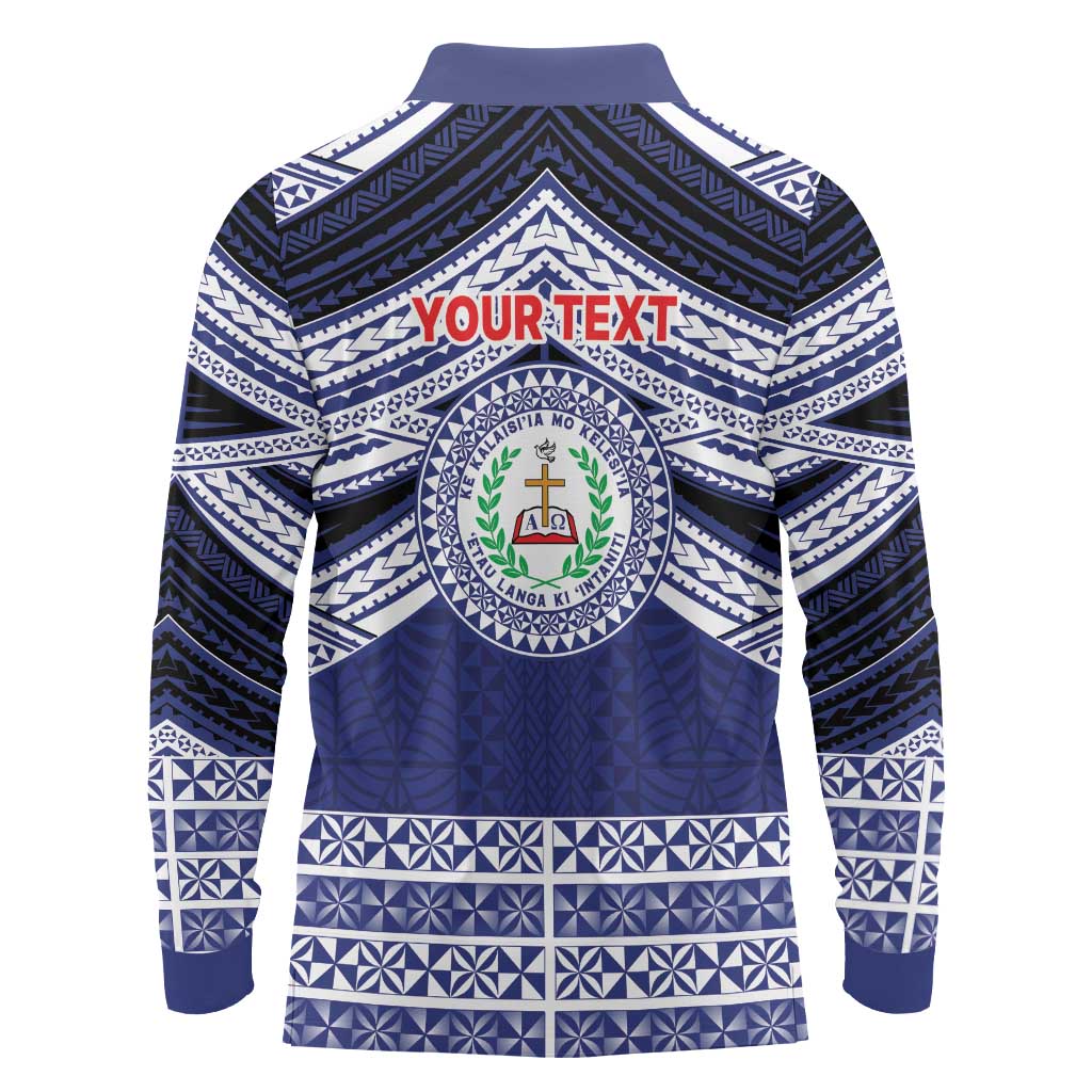 Personalised Tonga Sia'atoutai Theological College Long Sleeve Polo Shirt Polynesian Ngatu Tribal
