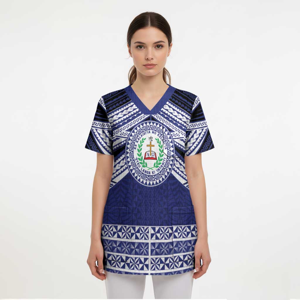 Personalised Tonga Sia'atoutai Theological College Scrub Top Polynesian Ngatu Tribal - Polynesian Pride