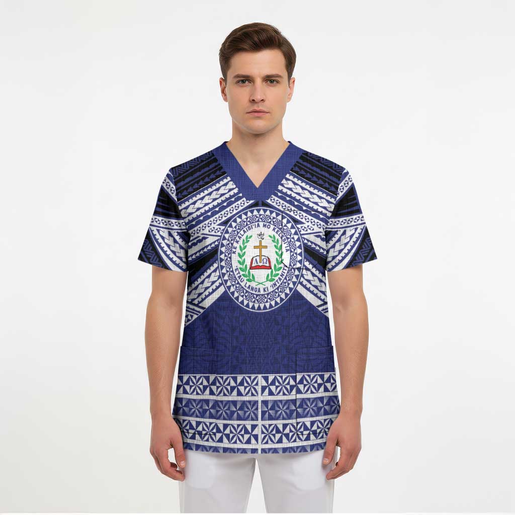 Personalised Tonga Sia'atoutai Theological College Scrub Top Polynesian Ngatu Tribal - Polynesian Pride