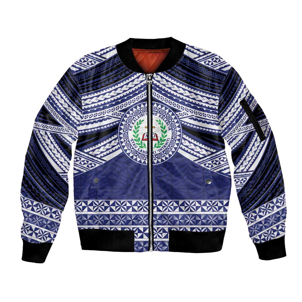Personalised Tonga Sia'atoutai Theological College Sleeve Zip Bomber Jacket Polynesian Ngatu Tribal