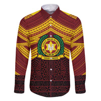 Personalised Tonga Vava'u High School Family Matching Long Sleeve Bodycon Dress and Hawaiian Shirt Polynesian Ngatu Tribal LT9 Dad's Shirt - Long Sleeve Red - Polynesian Pride
