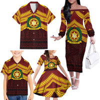 Personalised Tonga Vava'u High School Family Matching Off The Shoulder Long Sleeve Dress and Hawaiian Shirt Polynesian Ngatu Tribal LT9 - Polynesian Pride