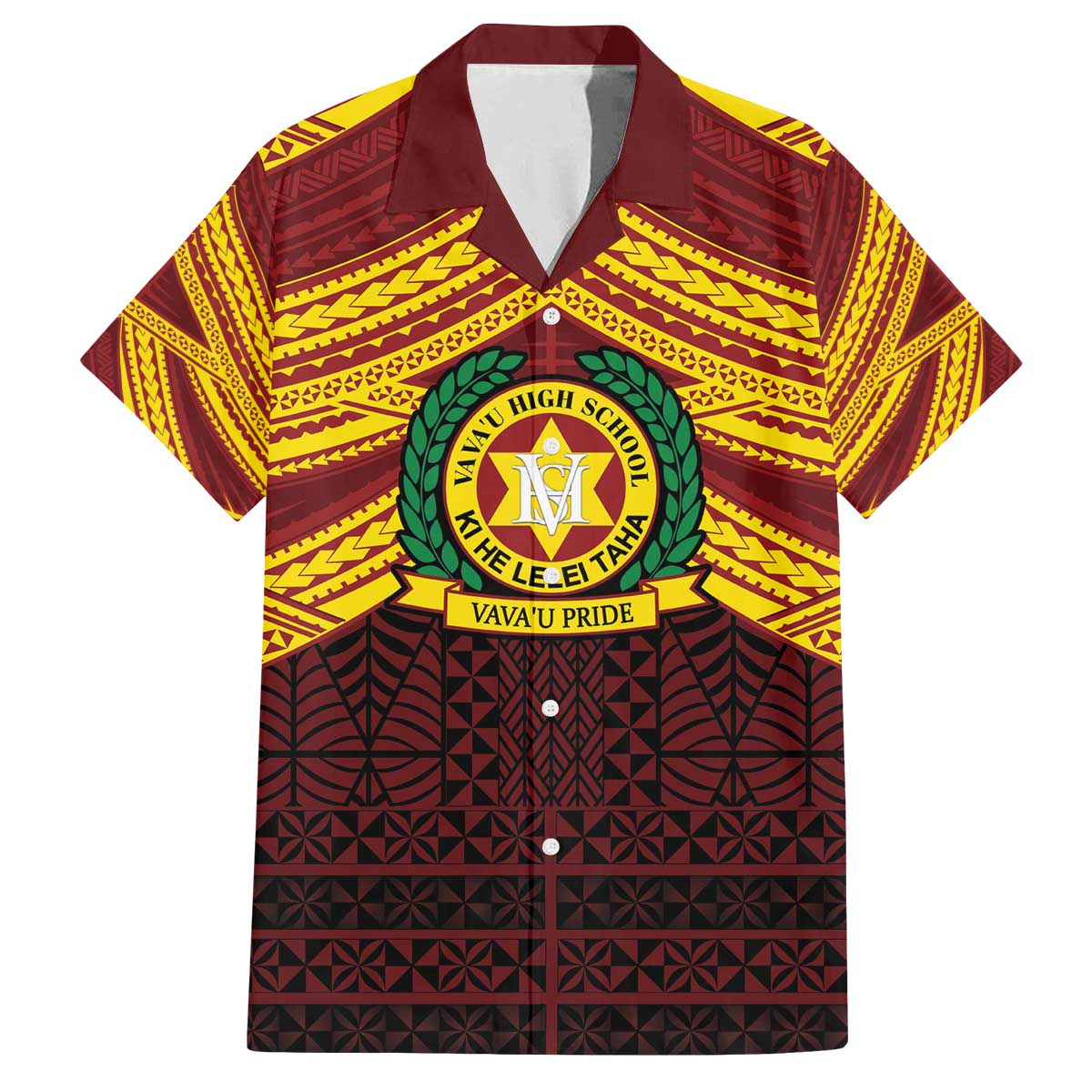 Personalised Tonga Vava'u High School Family Matching Off The Shoulder Long Sleeve Dress and Hawaiian Shirt Polynesian Ngatu Tribal LT9 Dad's Shirt - Short Sleeve Red - Polynesian Pride