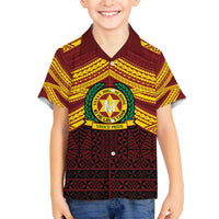 Personalised Tonga Vava'u High School Family Matching Off The Shoulder Long Sleeve Dress and Hawaiian Shirt Polynesian Ngatu Tribal LT9 Son's Shirt Red - Polynesian Pride