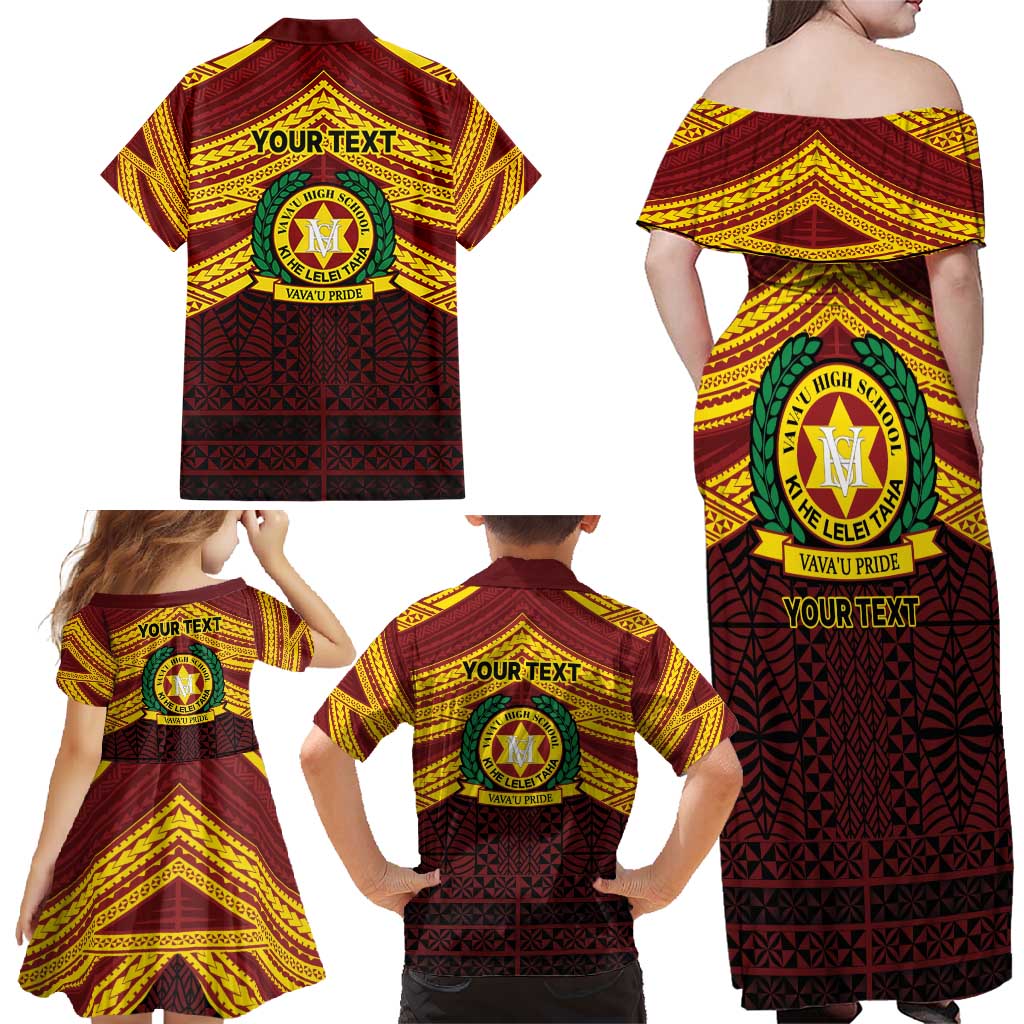 Personalised Tonga Vava'u High School Family Matching Off Shoulder Maxi Dress and Hawaiian Shirt Polynesian Ngatu Tribal LT9 - Polynesian Pride