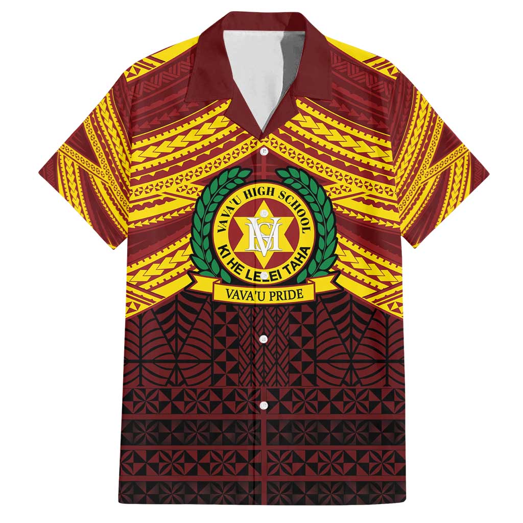 Personalised Tonga Vava'u High School Family Matching Off Shoulder Maxi Dress and Hawaiian Shirt Polynesian Ngatu Tribal LT9 Dad's Shirt - Short Sleeve Red - Polynesian Pride