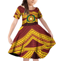 Personalised Tonga Vava'u High School Family Matching Off Shoulder Short Dress and Hawaiian Shirt Polynesian Ngatu Tribal LT9 Daughter's Dress Red - Polynesian Pride