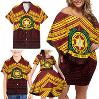 Personalised Tonga Vava'u High School Family Matching Off Shoulder Short Dress and Hawaiian Shirt Polynesian Ngatu Tribal LT9 - Polynesian Pride