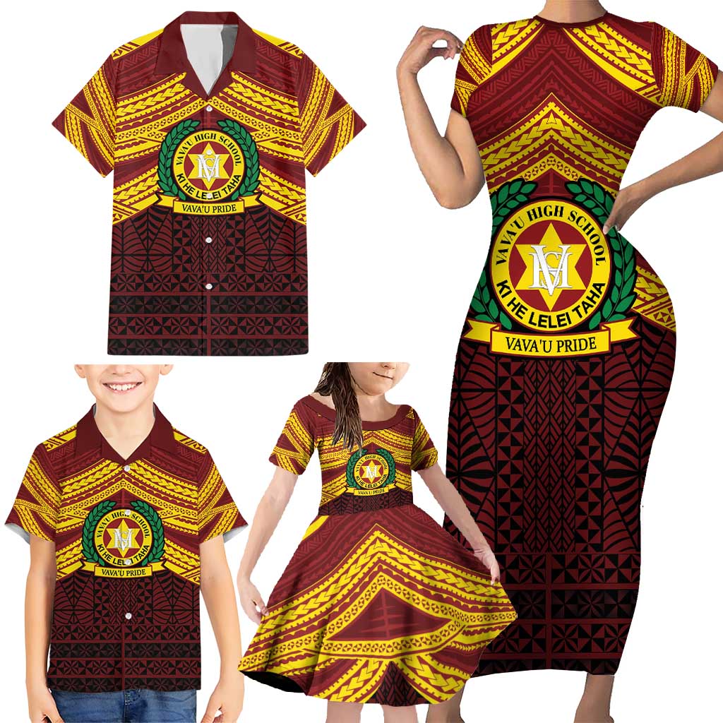 Personalised Tonga Vava'u High School Family Matching Short Sleeve Bodycon Dress and Hawaiian Shirt Polynesian Ngatu Tribal LT9 - Polynesian Pride