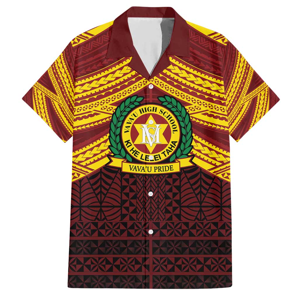 Personalised Tonga Vava'u High School Family Matching Short Sleeve Bodycon Dress and Hawaiian Shirt Polynesian Ngatu Tribal LT9 Dad's Shirt - Short Sleeve Red - Polynesian Pride