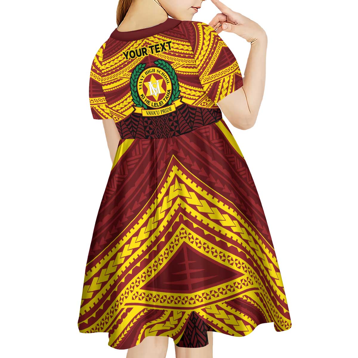 Personalised Tonga Vava'u High School Kid Short Sleeve Dress Polynesian Ngatu Tribal