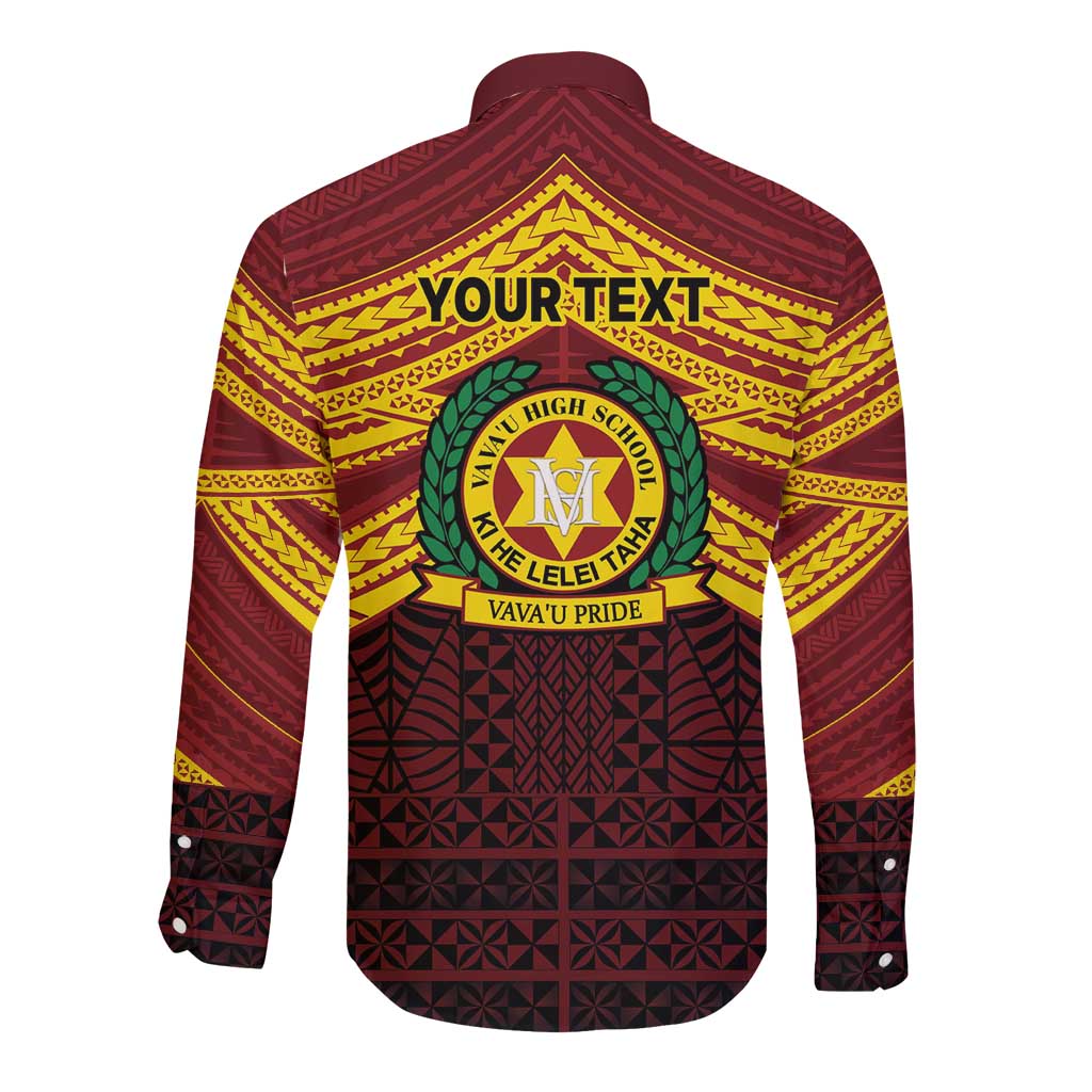 Personalised Tonga Vava'u High School Long Sleeve Button Shirt Polynesian Ngatu Tribal