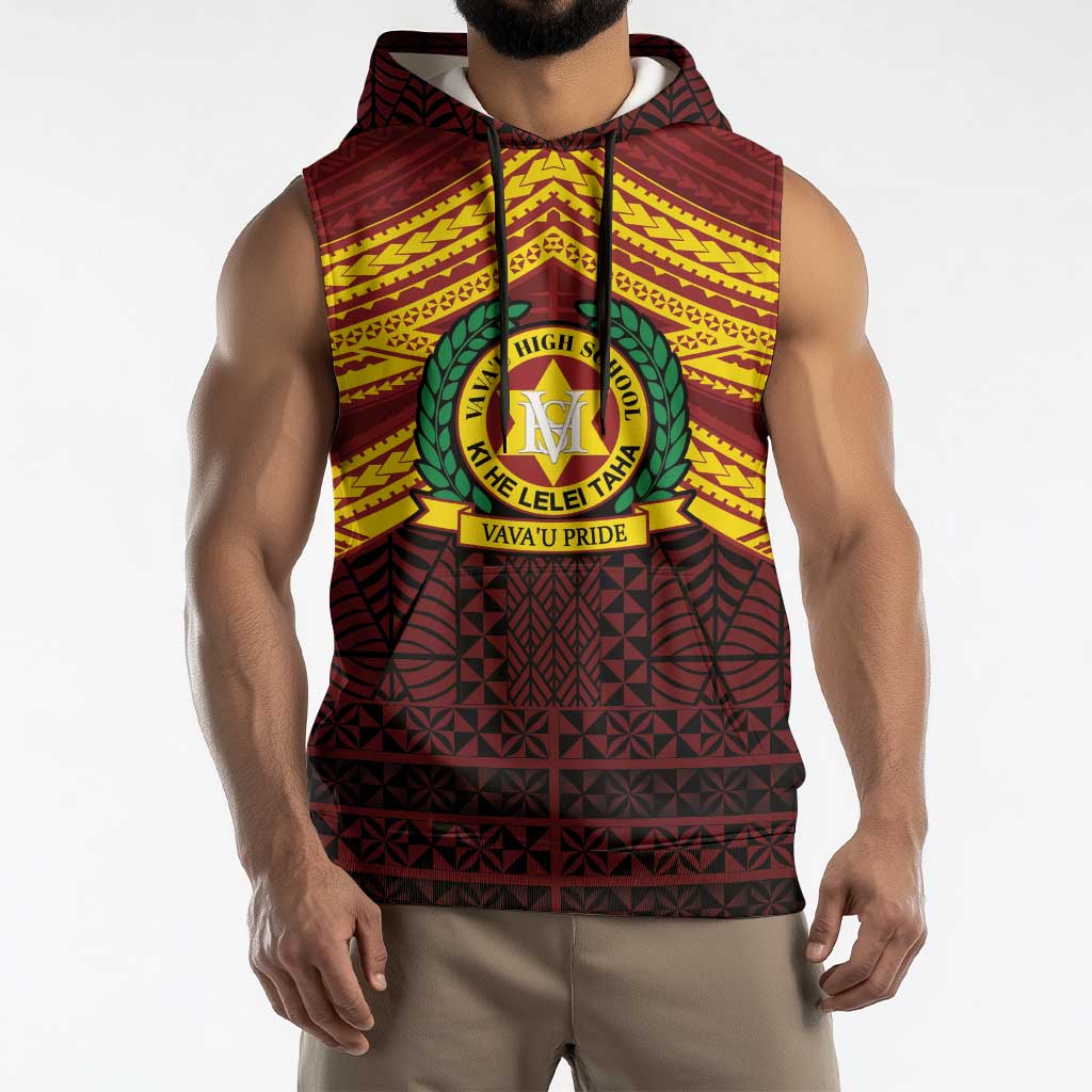 Personalised Tonga Vava'u High School Sleeveless Hoodie Polynesian Ngatu Tribal - Polynesian Pride