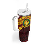 Personalised Tonga Vava'u High School Tumbler With Handle Polynesian Ngatu Tribal