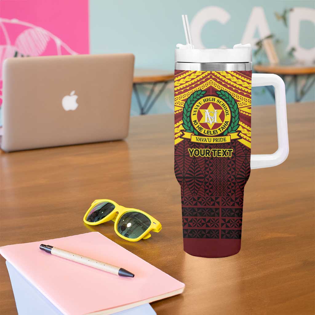 Personalised Tonga Vava'u High School Tumbler With Handle Polynesian Ngatu Tribal