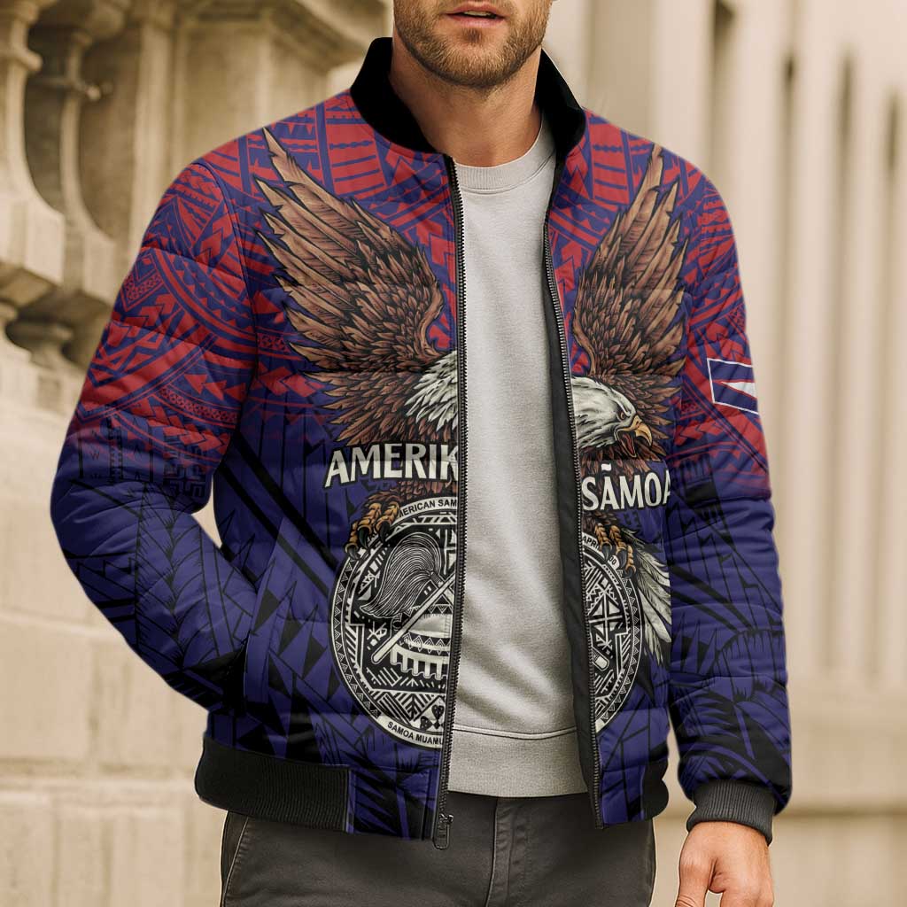 American Samoa Brave Eagle Personalized Bomber Puffer Jacket National Flag Color - Polynesian Pride