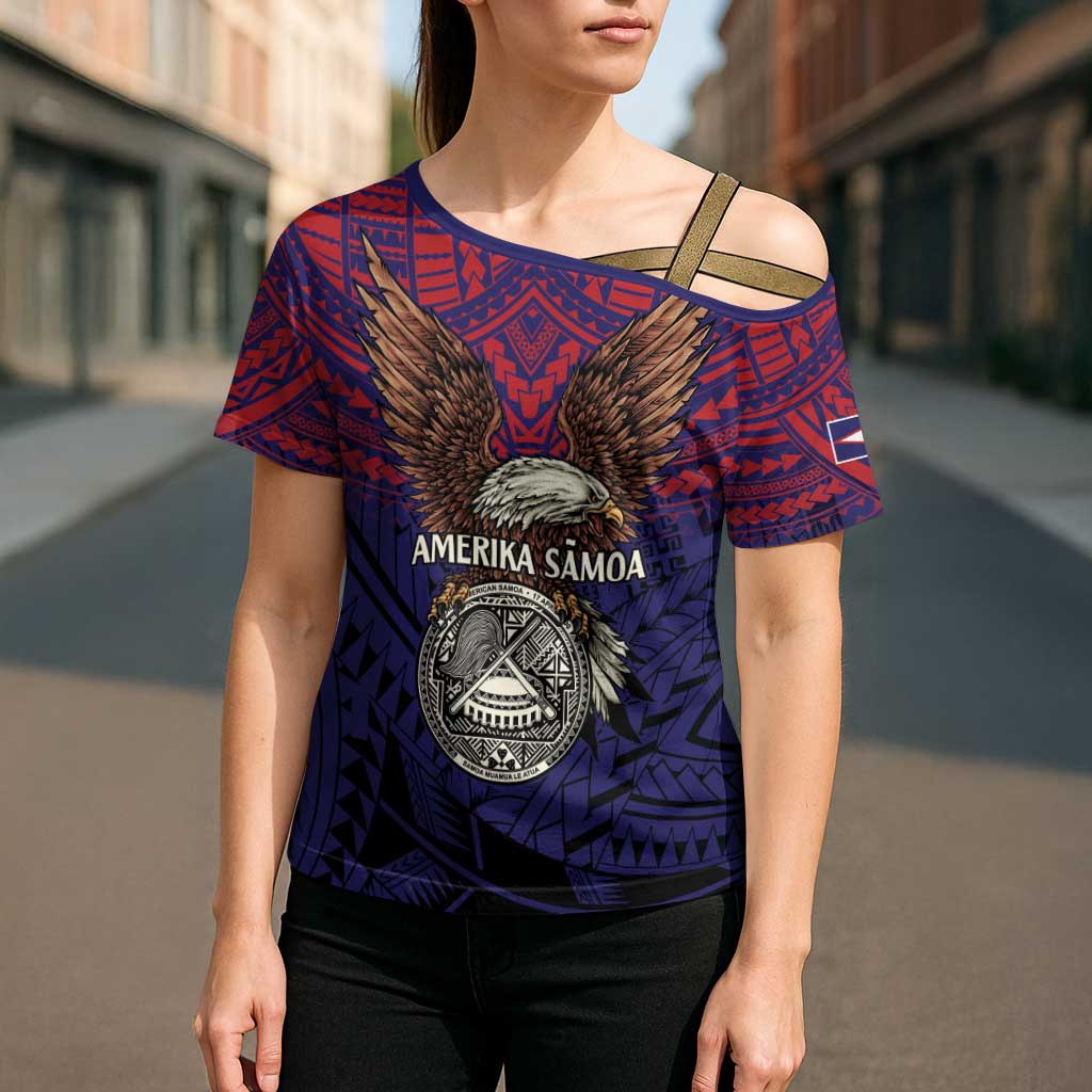 American Samoa Brave Eagle Personalized Cross Shoulder Shirt National Flag Color - Polynesian Pride