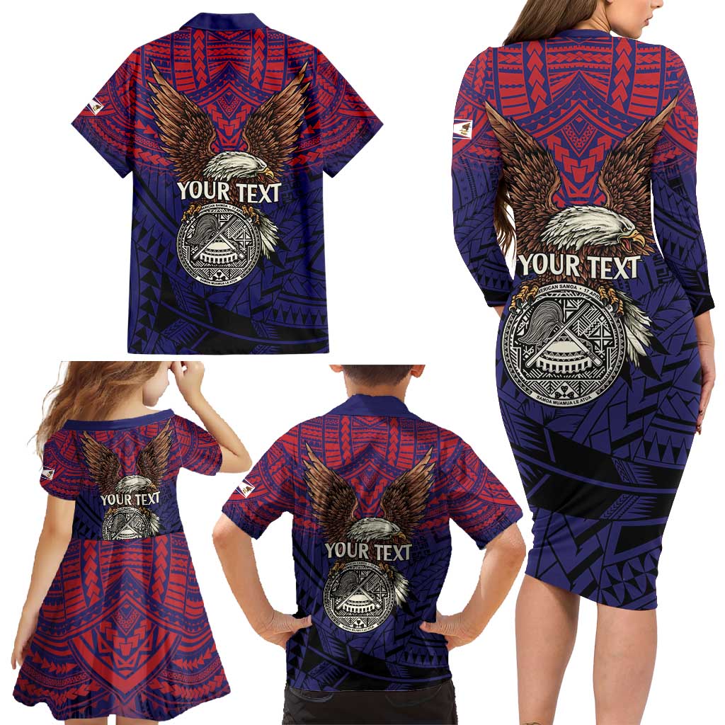 American Samoa Brave Eagle Personalized Family Matching Long Sleeve Bodycon Dress and Hawaiian Shirt National Flag Color
