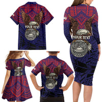 American Samoa Brave Eagle Personalized Family Matching Long Sleeve Bodycon Dress and Hawaiian Shirt National Flag Color