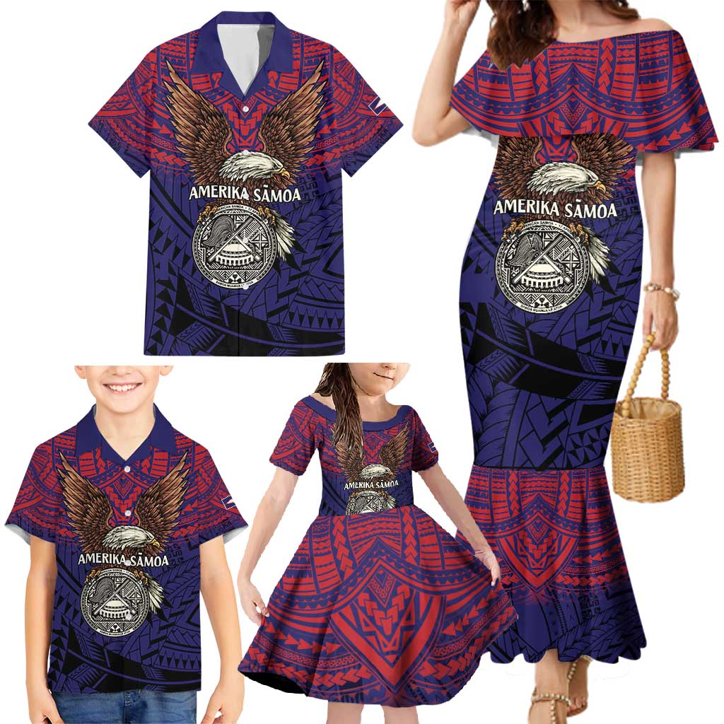 American Samoa Brave Eagle Personalized Family Matching Mermaid Dress and Hawaiian Shirt National Flag Color