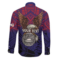 American Samoa Brave Eagle Personalized Family Matching Short Sleeve Bodycon Dress and Hawaiian Shirt National Flag Color