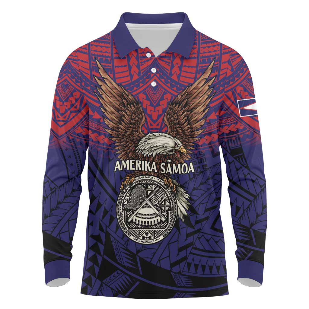 American Samoa Brave Eagle Personalized Long Sleeve Polo Shirt National Flag Color