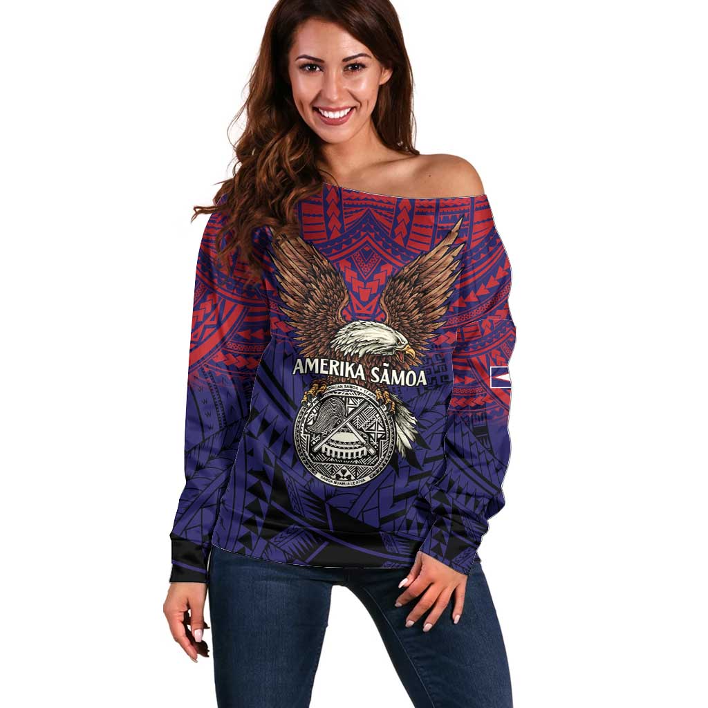 American Samoa Brave Eagle Personalized Off Shoulder Sweater National Flag Color