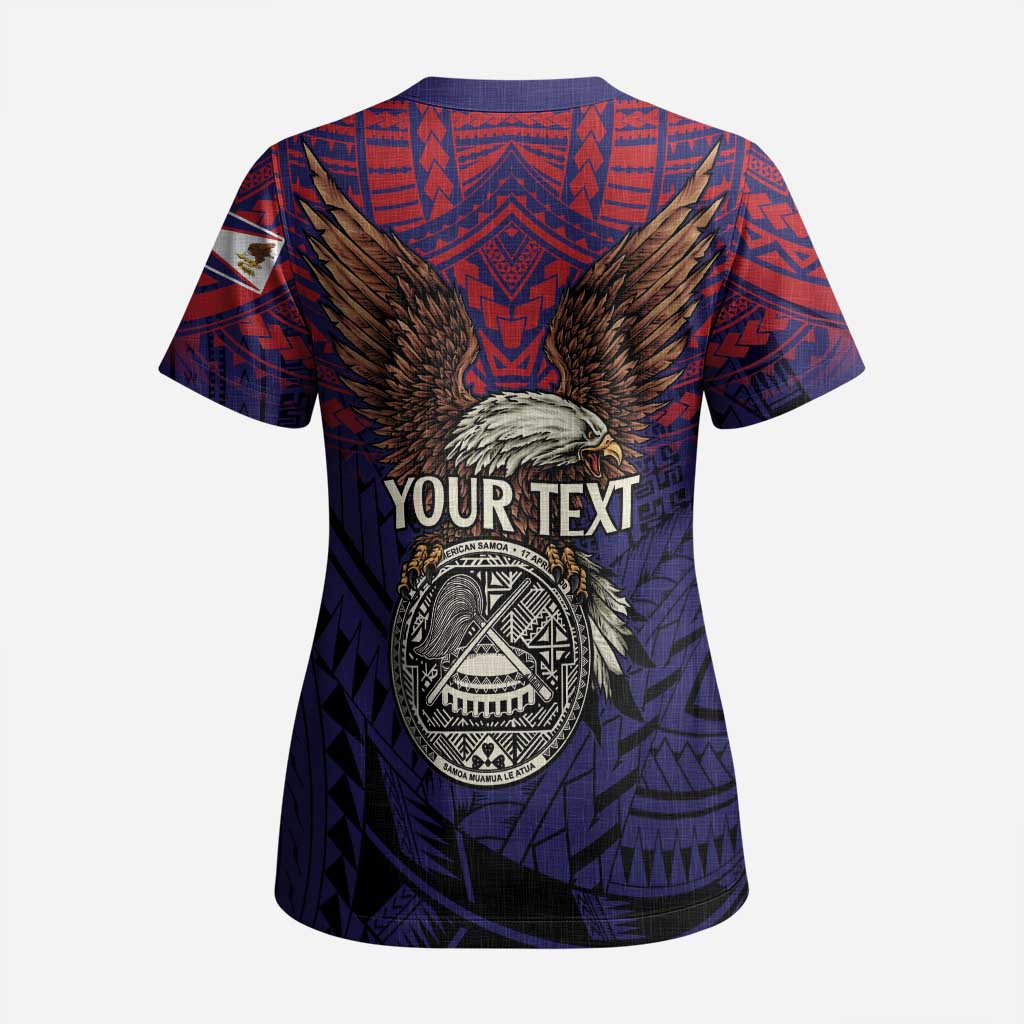 American Samoa Brave Eagle Personalized Scrub Top National Flag Color - Polynesian Pride