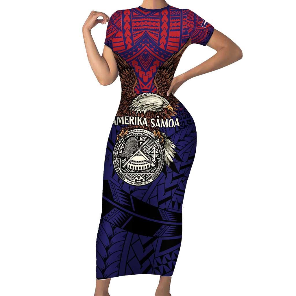 American Samoa Brave Eagle Personalized Short Sleeve Bodycon Dress National Flag Color