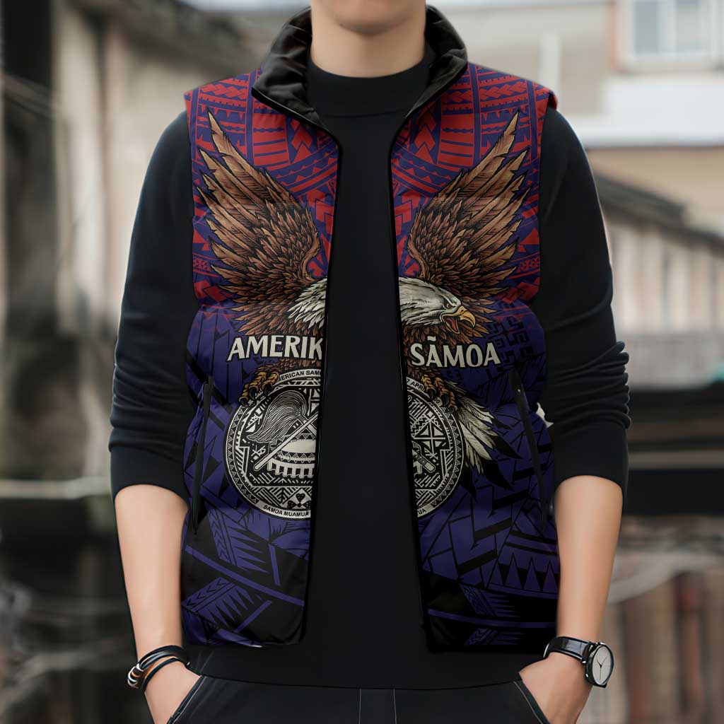 American Samoa Brave Eagle Personalized Sleeveless Puffer Jacket National Flag Color - Polynesian Pride