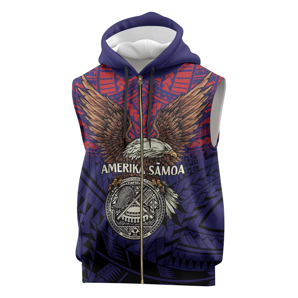 American Samoa Brave Eagle Personalized Sleeveless Zip Hoodie National Flag Color - Polynesian Pride