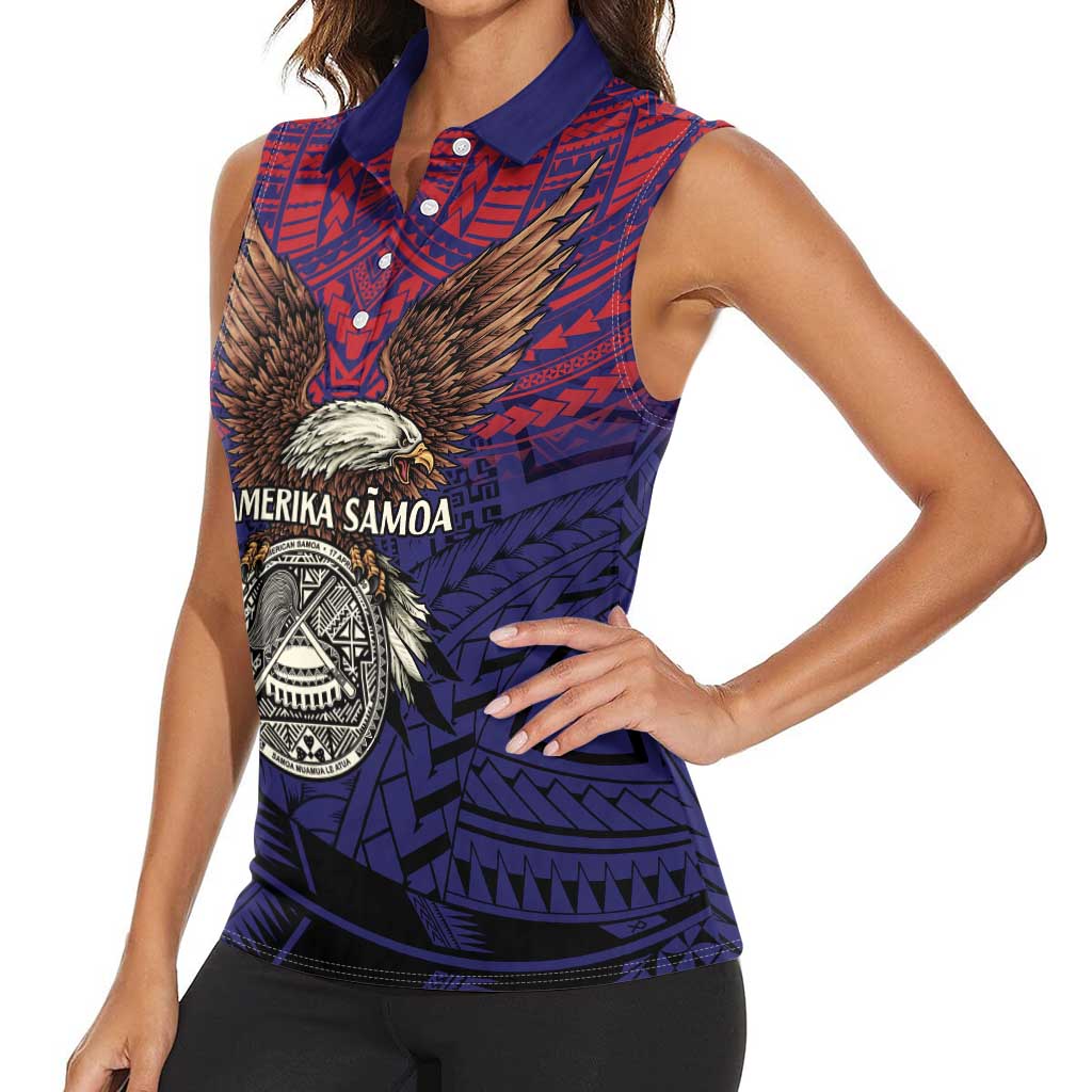 American Samoa Brave Eagle Personalized Women Sleeveless Polo Shirt National Flag Color
