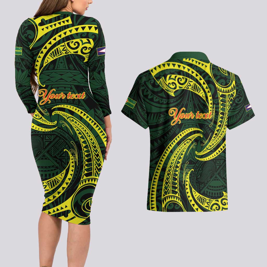 American Samoa Manua Cession Day Personalized Couples Matching Long Sleeve Bodycon Dress and Hawaiian Shirt Polynesian Wave Style