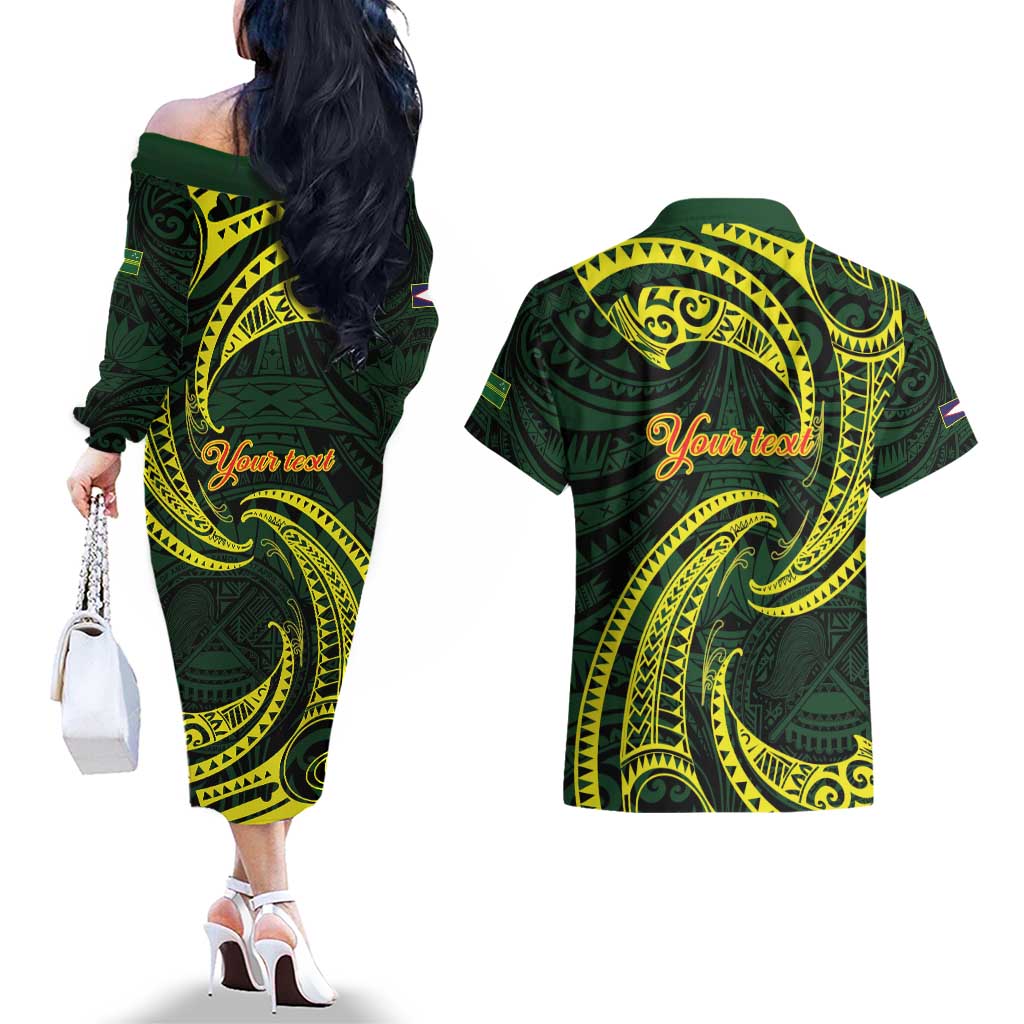 American Samoa Manua Cession Day Personalized Couples Matching Off The Shoulder Long Sleeve Dress and Hawaiian Shirt Polynesian Wave Style