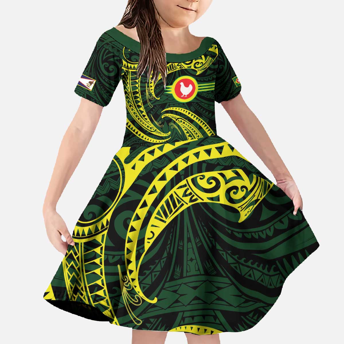 American Samoa Manua Cession Day Personalized Family Matching Off The Shoulder Long Sleeve Dress and Hawaiian Shirt Polynesian Wave Style