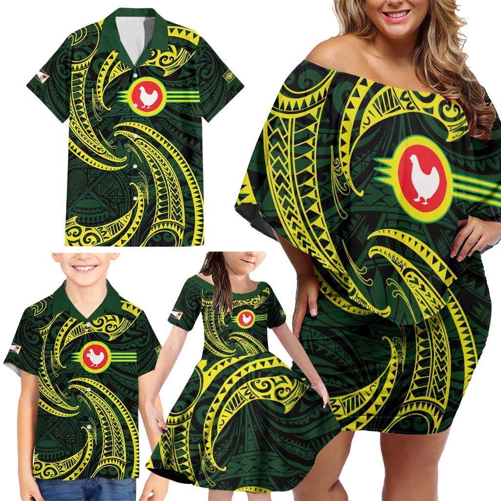 American Samoa Manua Cession Day Personalized Family Matching Off Shoulder Short Dress and Hawaiian Shirt Polynesian Wave Style