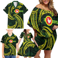 American Samoa Manua Cession Day Personalized Family Matching Off Shoulder Short Dress and Hawaiian Shirt Polynesian Wave Style